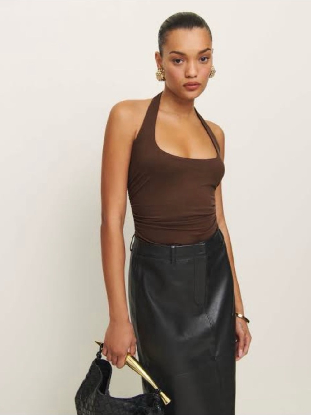 NWOT Reformation Molly Knit Brown Halter Scoop Neck Tank Top Womens Medium